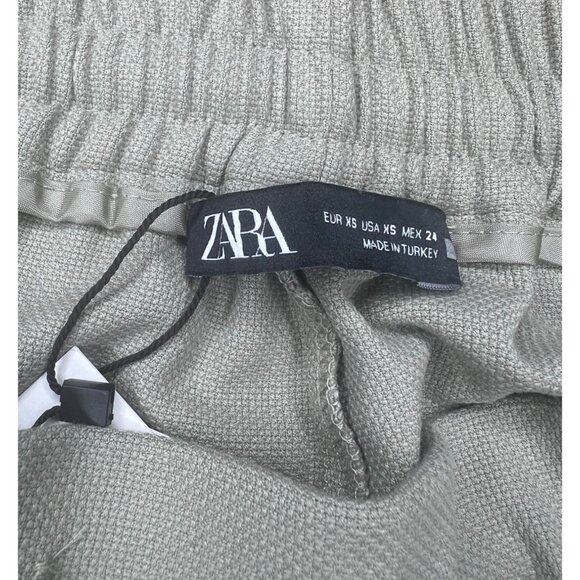 Zara Womens Olive Tapered Drawstring Waist Pants With Elastic Band & Pockets XS - Picture 7 of 8